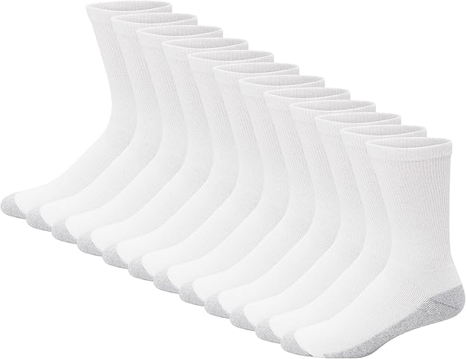Hanes Men's Double Tough Socks, Crew and Ankle Moisturing Wicking Socks, Black & White, Multi-Packs