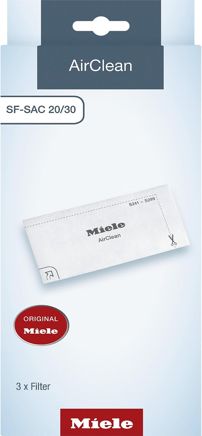 Miele Original SF-SAC 20/30 AirClean Filter for Miele Complete C1/C3, Compact C1/C2, Classic C1 and Dynamic U1 Vacuum Cleaners, Pack of 3
